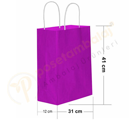Lila Kraft Çanta Büyük Boy 31x12x41 cm 25 Adet