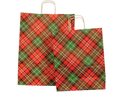 Ekose Desen Kraft Çanta Büyük Boy 31x12x41 cm 25 Adet