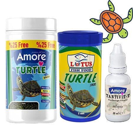 Turtle Green Sticks 125 Ml, Lotus 100 Ml Su Kaplumbağası Yemi, Multivitamin