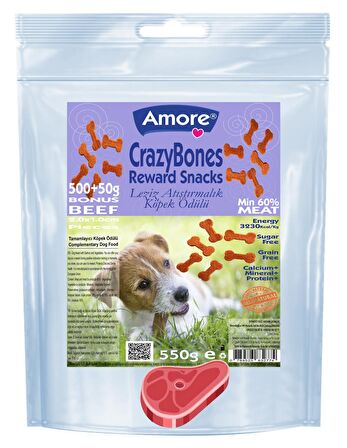 CrazyBones Sığır Etli Atıştırmalık Yumuşak Köpek Ödül Kemikleri 550 gr Beef