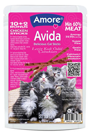 Avida 12li Chicken Cat Sticks Tavuk Ve Sebzeli Tahılsız Kedi Ödül Çubukları