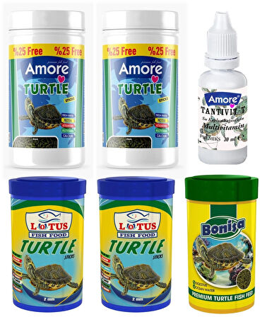 Turtle Food Sticks 2x125 ml Bonisa 100 ml Lotus 2x100ml Su Kaplumbağası Yüzen Yemi Multivitamin