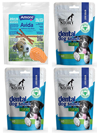 Avida 12li Sticks, New Story 3x80gr Dental Köpek Ödül Çubuğu Ağız Diş Eti Anti Tartar Koku Azaltıcı