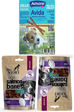 Somonlu Kemik Şeklinde 2x80gr Yumuşacık Köpek Ödül Maması, Avida 12li Dog Salmon Sticks