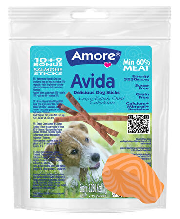 Somonlu Kemik Şeklinde 2x80gr Yumuşacık Köpek Ödül Maması, Avida 12li Dog Salmon Sticks