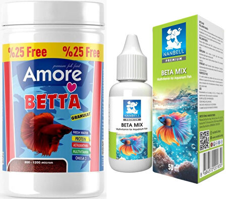 Amore Beta Balığı Yemi 125ml Granül Kutu, Mix Multivitamin 50cc