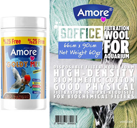 Amore Japon Balığı Yemi 125ml Goldy Mix, 60gr Soffice Elyaf