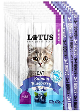 Somonlu Yaban Mersini 7 adet 4lü Leziz Kedi Sticks Salmon Ödül Çubukları %85 Et ve Türevleri