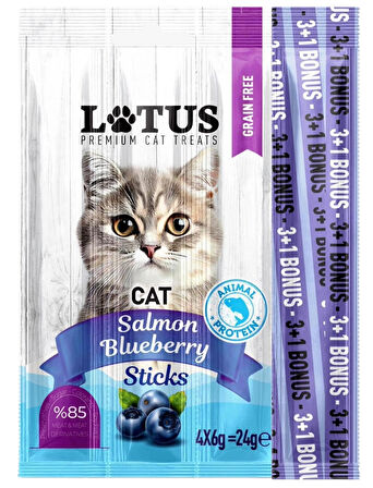 Somonlu Yaban Mersini 7 adet 4lü Leziz Kedi Sticks Salmon Ödül Çubukları %85 Et ve Türevleri