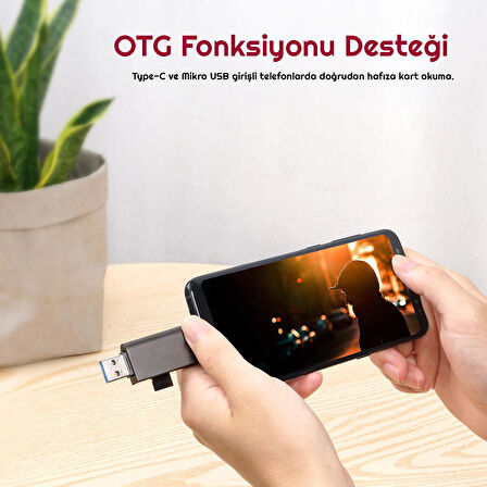 Exeo USB 3.0 Type-c Mikro USB SD TF OTG Hafıza Kart Okuyucu
