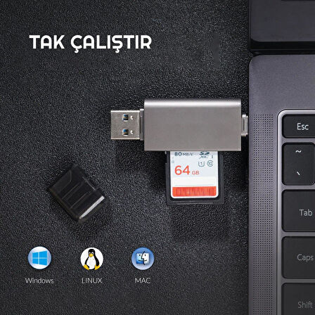 Exeo USB 3.0 Type-c Mikro USB SD TF OTG Hafıza Kart Okuyucu