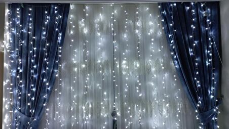 Perde Led Işık 3x2 Metre Animasyonlu Işığı Beyaz Renkli Led