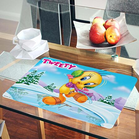 Gifi Tweety Kar 31,5x45 cm Dikdörtgen Çok Renkli Silinebilir Desenli Amerikan Servis Takımı Tek Kişilik