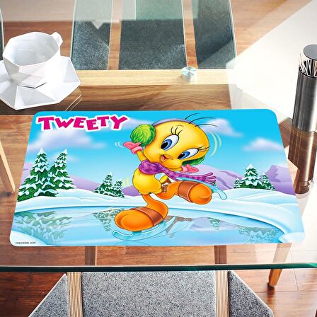 Gifi Tweety Kar 31,5x45 cm Dikdörtgen Çok Renkli Silinebilir Desenli Amerikan Servis Takımı Tek Kişilik