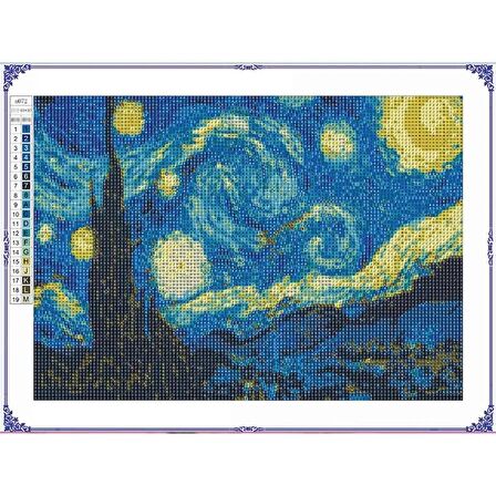 5D Elmas Boyama Mozaik Tablo Tuvale Gerili 40x50 cm Van Gogh Yıldızlı Gece Puzzle Tuval Seti