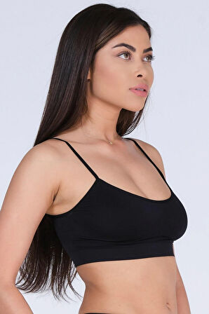 Kadın Siyah Dikişsiz Ince Askılı Sporcu Sütyen Yeni Sezon