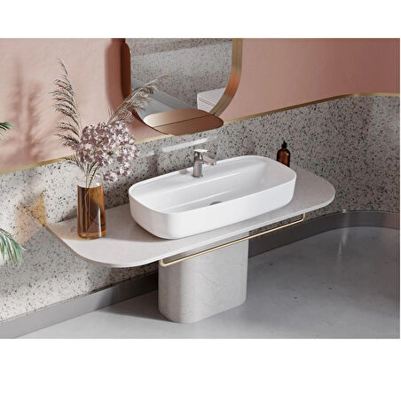 TURKUAZ Aqua Tezgahüstü Lavabo 75x40 cm (Duvara Sıfır Lavabo)