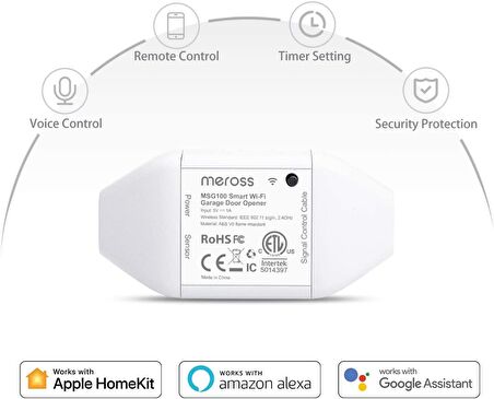 Meross Wi-Fi Apple HomeKit Google Assistant ve Alexa Uyumlu Akıllı Garaj Kapısı Anahtarı