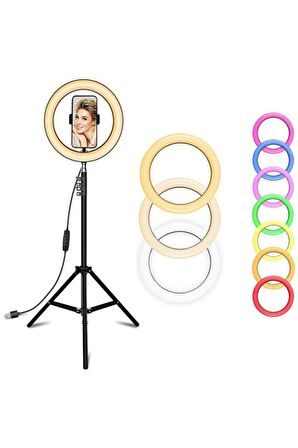 Rgb Youtuber Tiktok Çekim Telefon Tutucu Renkli Ring Light Makyaj Işığı 33Cm 13 Inç 2. Mt Tripod