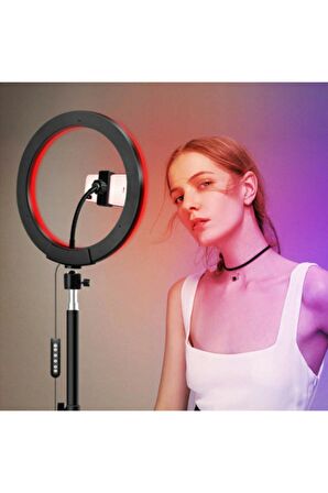 Rgb Youtuber Tiktok Çekim Telefon Tutucu Renkli Ring Light Makyaj Işığı 33Cm 13 Inç 2. Mt Tripod