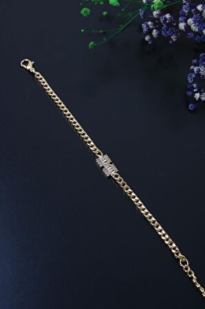 Soobepark Zirkon Taşlı Retro Baget Tasarım Kadın Zincir Bileklik Gold