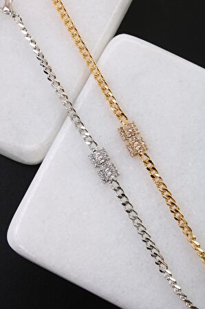 Soobepark Zirkon Taşlı Retro Baget Tasarım Kadın Zincir Bileklik Gold