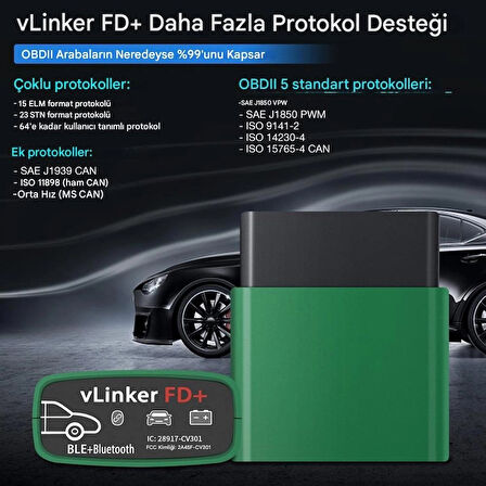 VLinker FD+  ELM327 OBD2 Araç Teşhis Cihazı BL