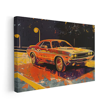 Retro Turuncu Dodge Challenger Pop Art Kanvas Tablo