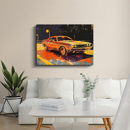 Retro Turuncu Dodge Challenger Pop Art Kanvas Tablo