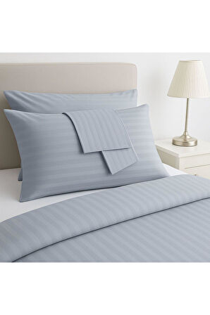 %100 Pamuk Saten Yastık Kılıfı 2'li – Antrasit, Çizgili (50X70 CM)