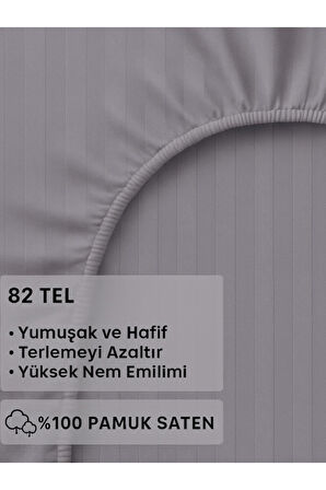 Satin Stripe %100 Pamuk Saten Tek Kişilik Çizgili Lastikli Çarşaf Seti Yastıklı 120x200+30