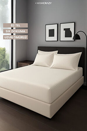 Satin Stripe %100 Pamuk Saten Tek Kişilik Çizgili Lastikli Çarşaf Seti Yastıklı 120x200+30