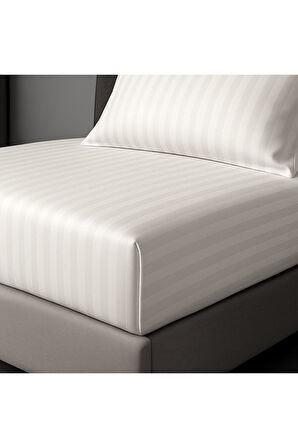 Satin Stripe %100 Pamuk Saten Tek Kişilik Çizgili Lastikli Çarşaf Seti Yastıklı 120x200+30