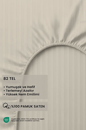 Satin Stripe %100 Pamuk Saten Tek Kişilik Çizgili Lastikli Çarşaf Seti Yastıklı 120x200+30