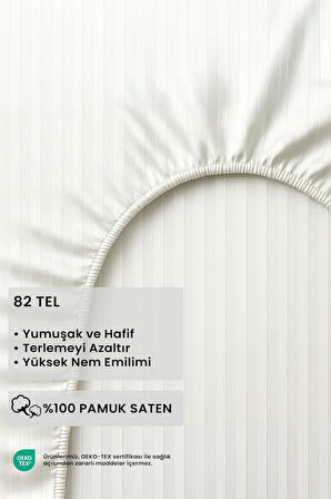 Satin Stripe %100 Pamuk Saten Tek Kişilik Çizgili Lastikli Çarşaf Seti Yastıklı 120x200+30