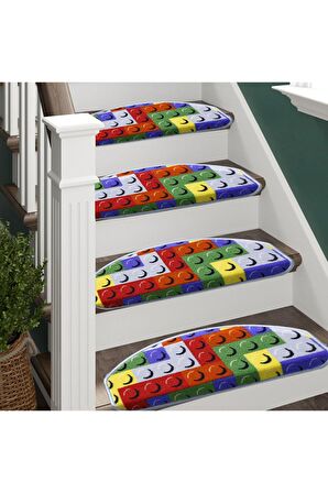 Lego Desenli Çocuk Kreş İçin Merdiven Basamak Paspası Halısı