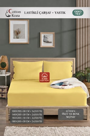 180x200 Ölçü Yastık Kılıflı , Lastikli Çarşaf Takımı %100 penye
