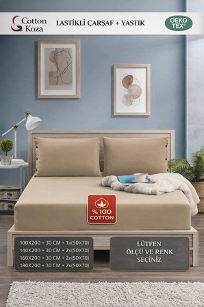 100x200 Ölçü Yastık Kılıflı  , Lastikli Çarşaf Takımı %100 penye