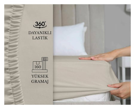 100x200 Ölçü Yastık Kılıflı , Lastikli Çarşaf Takımı %100 penye  ( NATUR ) 