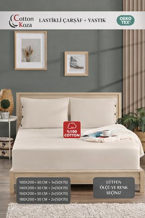 140x200 Ölçü Yastık Kılıflı , Lastikli Çarşaf Takımı %100 penye ( NATUR ) 