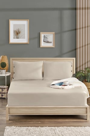 160X200 Ölçü Yastık Kılıflı , Lastikli Çarşaf Takımı %100 penye ( NATUR ) 