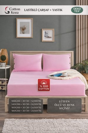 100x200 Ölçü Yastık Kılıflı , Lastikli Çarşaf Takımı %100 penye