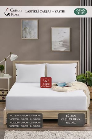 140x200 Ölçü Yastık Kılıflı , Lastikli Çarşaf Takımı %100 penye