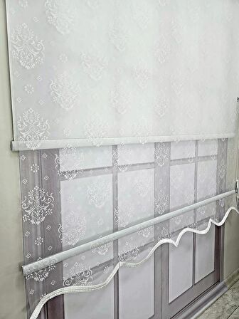 BBB Damask Desenli Çift Mekanizmalı Tül Stor Perde MT3049