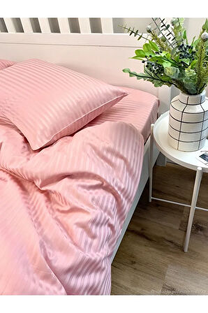 Pamuk saten pembe renk nevresim takımı