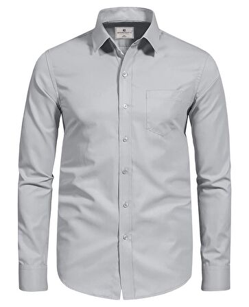 Erkek Büyük Beden 118-191 Kilo Arası İçin Uygun Cepli Klasik Gömlek Gri