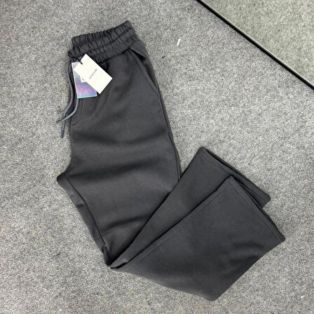  Baggy 3 İplik Şardonlu Bol Kesim Düz Paça Gri Eşofman Altı