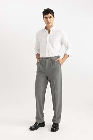 DeFacto Beyaz Modern Fit Polo Yaka Petek Dokulu Basic Düz Uzun Kollu Gömlek B7383AX24SPWT34