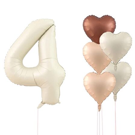 Krem Rakam Ve Kalp Folyo Balon Seti