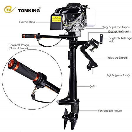 Tomking TK144FC Dıştan Takma Bot Motoru 4 Zamanlı 4 Hp